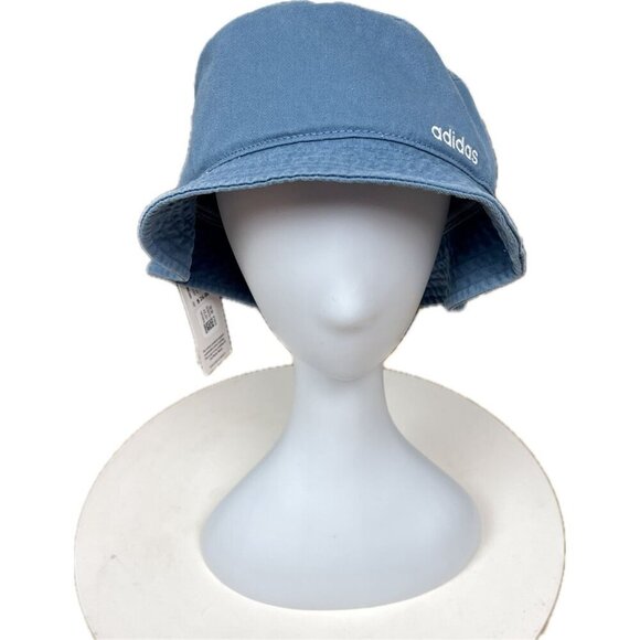Adidas Logo Blue Cotton Essential Moisture-Wicking Inner Sweatband Bucket Hat - Picture 2 of 6